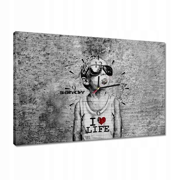 Hodiny 60x40 I love life Banksy