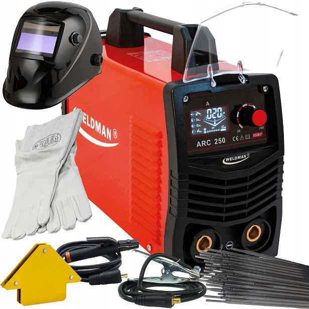 Invertorová elektrodová svářečka Mma Arc 250 Weldman 240A synergie sada