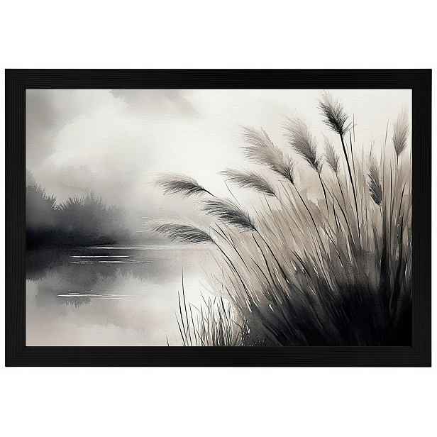 Plakát Rámeček Dřevo Krajina Pohled Jezero Rybník Tráva Pampasová 60x40