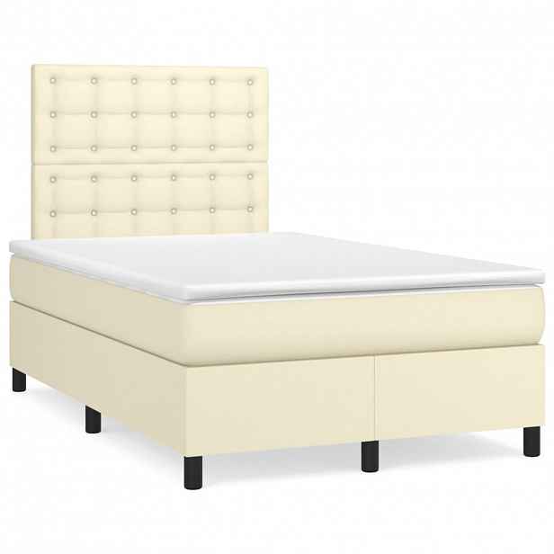 vidaXL Box spring postel s matrací krémová 120x200 cm umělá kůže