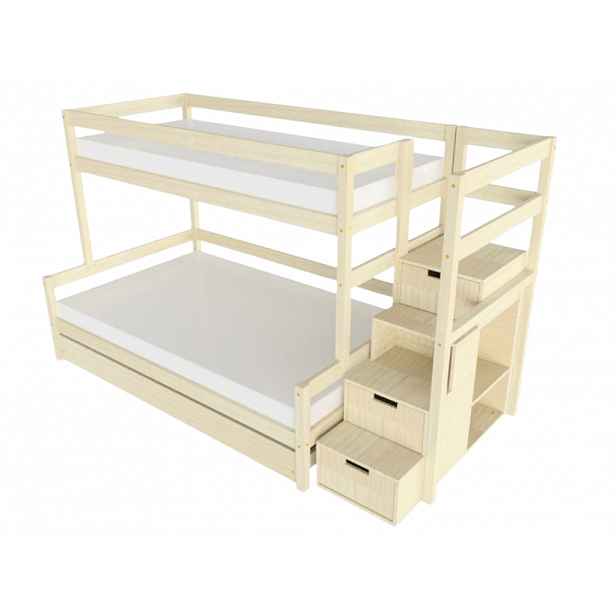 Benlemi Patrová postel LUCKY s úložnými schody 90x200, 120x200 cm Zvolte barvu: Nelakovaná, Zvolte šuplík: Úložný šuplík, Zvolte stranu: Vpravo