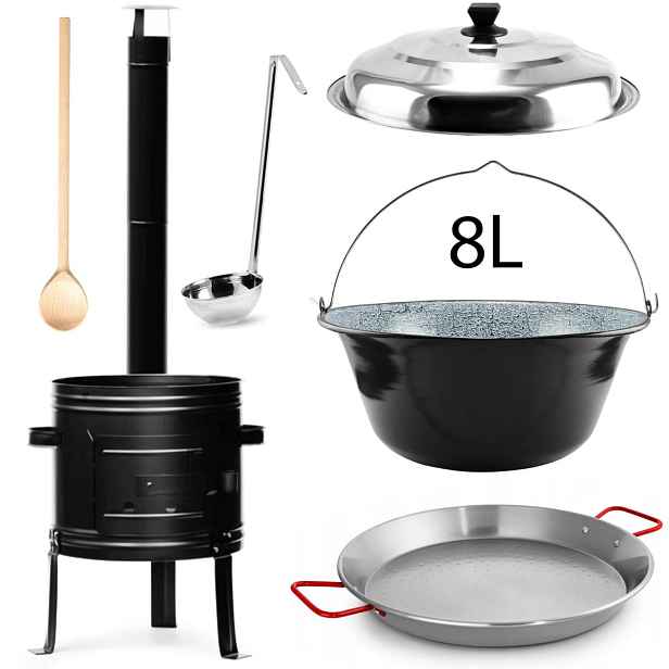 Perfect Home Pael-Set-67 Kotlíková souprava 8L, 6ks – kotlina/kotlík/poklice/vařečka/naběračka/paella pánev