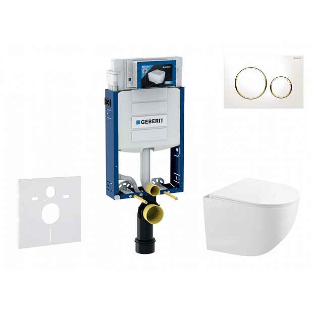 Geberit Kombifix - Set předstěnové instalace, kompaktního klozetu Gaia a sedátka softclose, tlačítko Sigma20, bílá/pozlacená SANI15CA3128