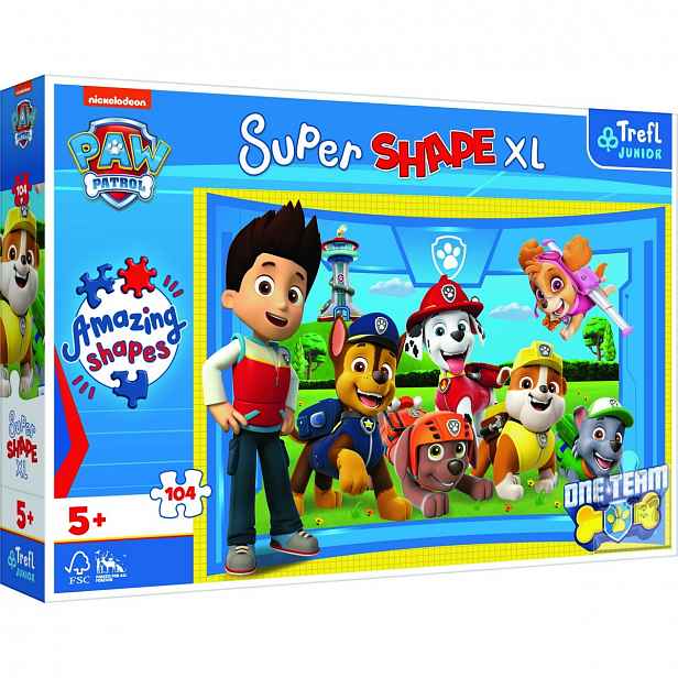 Trefl Puzzle 104 XL Super Shape Přátelé štěňat Tlapková patrola/Paw patrol 60x40cm v krabici 40x27x6cm