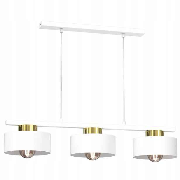 Závěsná lampa trojitá bílá zlatá lišta 81 cm do jídelny nad stůl Luminex