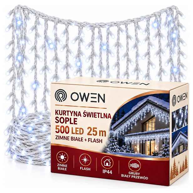 Lampičky Rampouchy 500 Led Bílé Studené 25 m Flash Blesk Závěsné Pod Střechou
