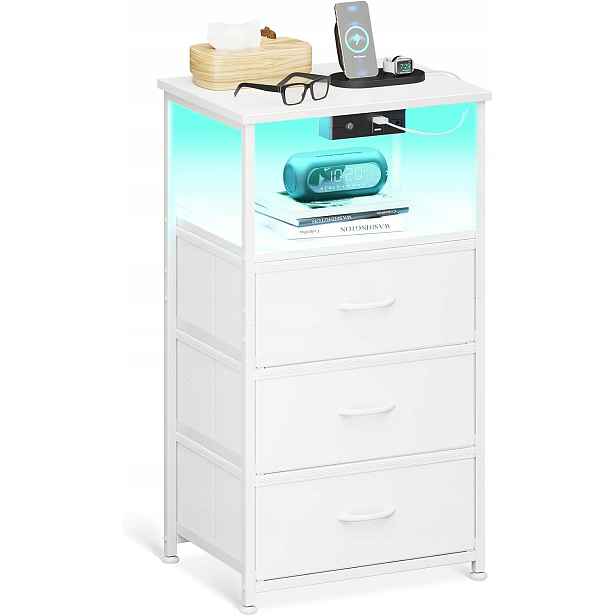 Noční Stolek S Usb Zásuvkou A Led 3 Zásuvkami 70 CM