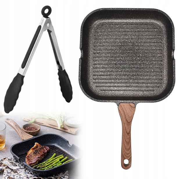 Pánev na grilování Bbq, steaků, smažení, čtvercová, žebrovaná, 28 cm