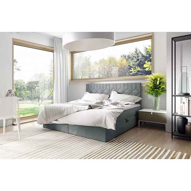 Postel boxspring s prošívaným čelem ISAR - 140x220, šedá + topper ZDARMA