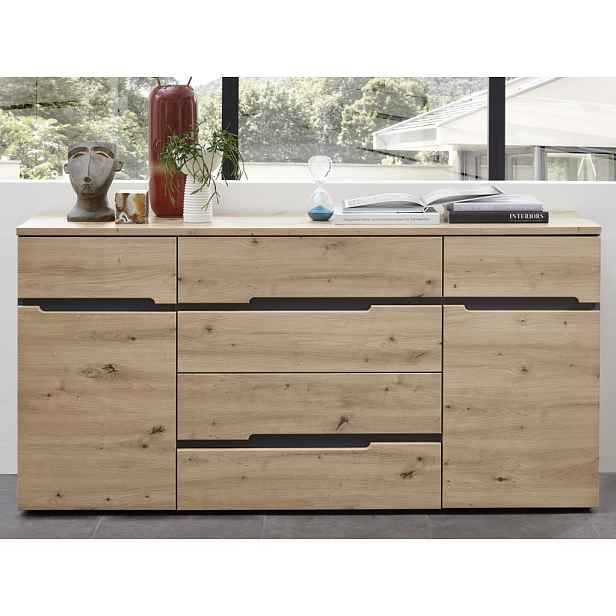 Široká komoda se zásuvkami Memphis, dub artisan/grafit, 165 cm
