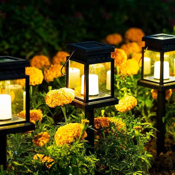 Solární zahradní zapichovací/závěsné lampy, 7 ks, černé