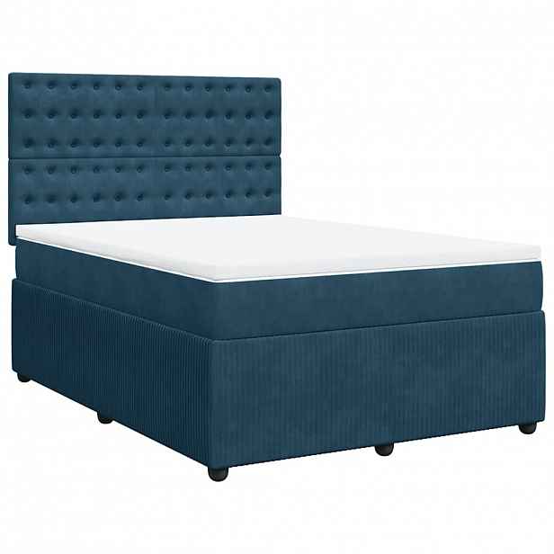 vidaXL Box spring postel s matrací tmavě modrá 140x190 cm samet