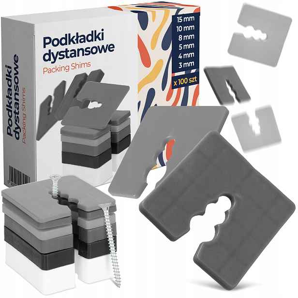 600x Distanční podložky 3-15 mm Montážní klíny pro vyrovnání šroubů 8W
