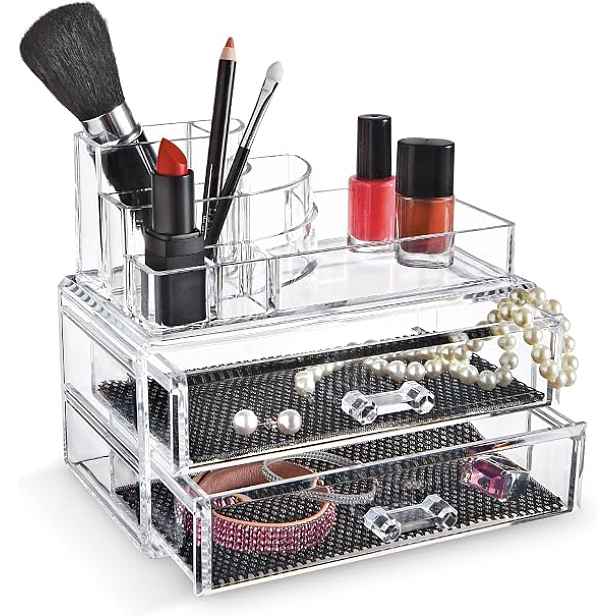 Domo Living Organizér na šperky a make-up, stojan na štětce, kartáčky DOMO AKRYL 2, 18,8 × 11,5 × 15,7 cm