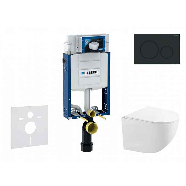 Geberit Kombifix - Set předstěnové instalace, kompaktního klozetu Gaia a sedátka softclose, tlačítko Sigma20, matná černá/černá SANI15CA5122