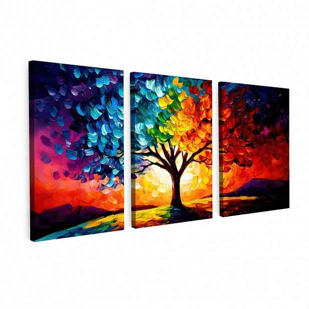 MuchoWow OBRAZ NA PLÁTNĚ 3dílná sada Strom - barevný - vzhled barvy - abstraktní 120x60 cm
