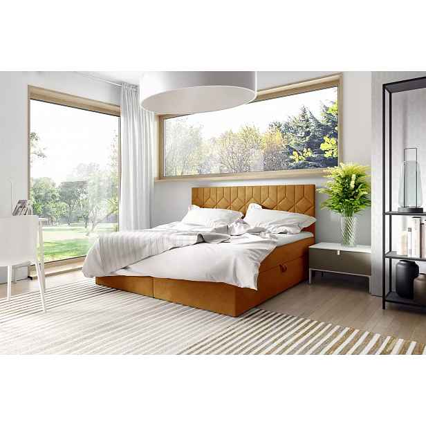 Postel boxspring s prošívaným čelem ISAR - 140x220, žlutá + topper ZDARMA