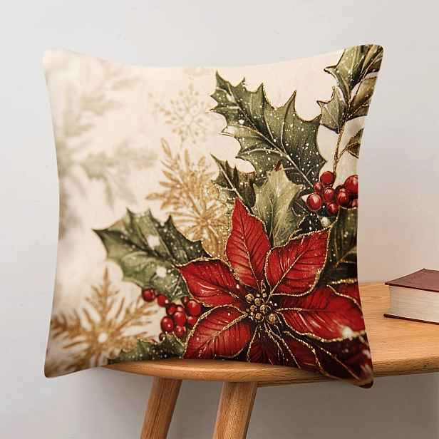 TEMU 1ks retro vánoční polyesterový polštářový obal, 18x18palců, vhodné pro strojové praní, uzavírání na zip, tkaný dekorativní polštářový případ se