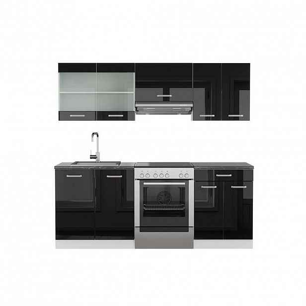 Vicco KUCHYŇSKÝ KOUT R-Line Černý vysoký lesk/bílá 200 cm , PD Antracit