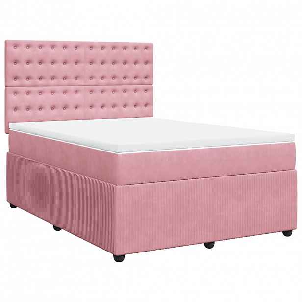 vidaXL Box spring postel s matrací růžová 140x190 cm samet