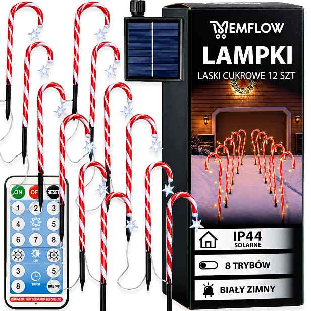Lampy Rampouchy Cukrové Tyče Solární Led Girlanda 12 x Lízátka Venkovní 42 CM