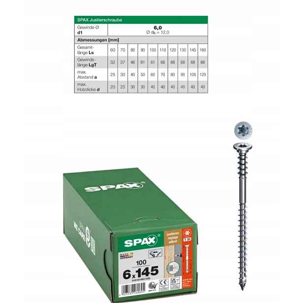 Regulační šrouby Wirox Tx Spax 6 x 145 100 ks