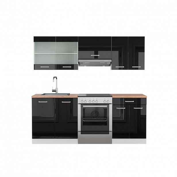 Vicco KUCHYŇSKÝ KOUT R-Line Černý vysoký lesk/bílá 200 cm , PD Dub
