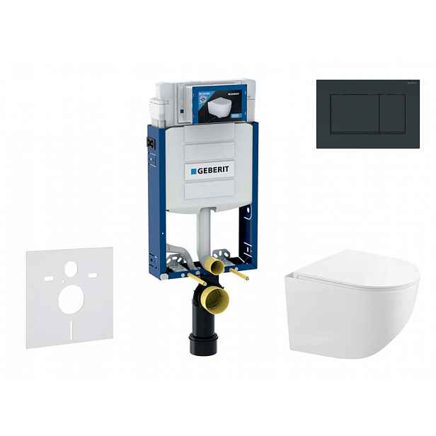 Geberit Kombifix - Set předstěnové instalace, kompaktního klozetu Gaia a sedátka softclose, tlačítko Sigma20, černá lesk/černá mat SANI15CA5123