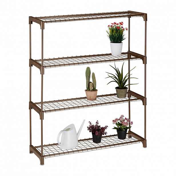Relaxdays REGÁL Hnědý na květiny kovový 4-patrový 106 cm