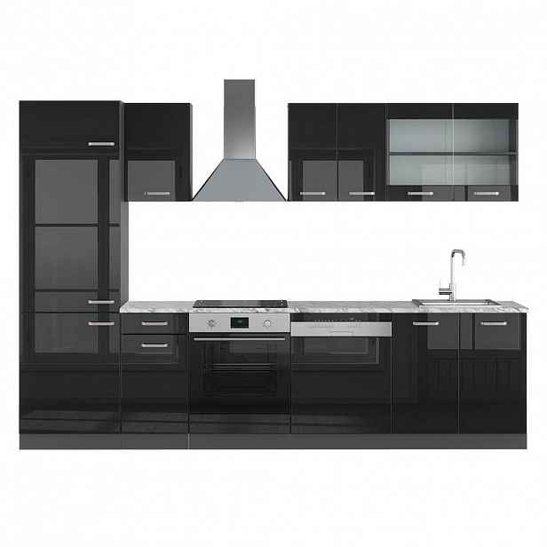 Vicco KUCHYŇSKÝ KOUT R-Line Vysoce lesklá černá/antracitová 300 cm , PD Mramor