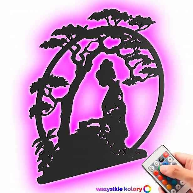 Dřevěný 3D obraz Bonsai Geisha Japan Nástěnná Dekorace Noční Lampa Led