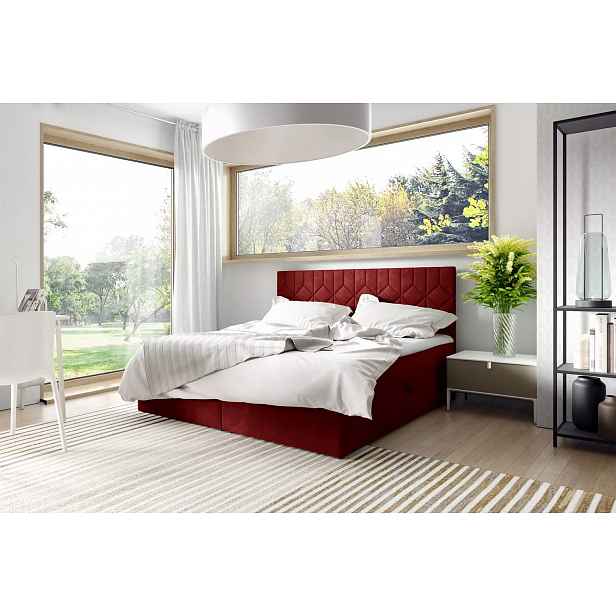 Postel boxspring s prošívaným čelem ISAR - 160x220, červená + topper ZDARMA
