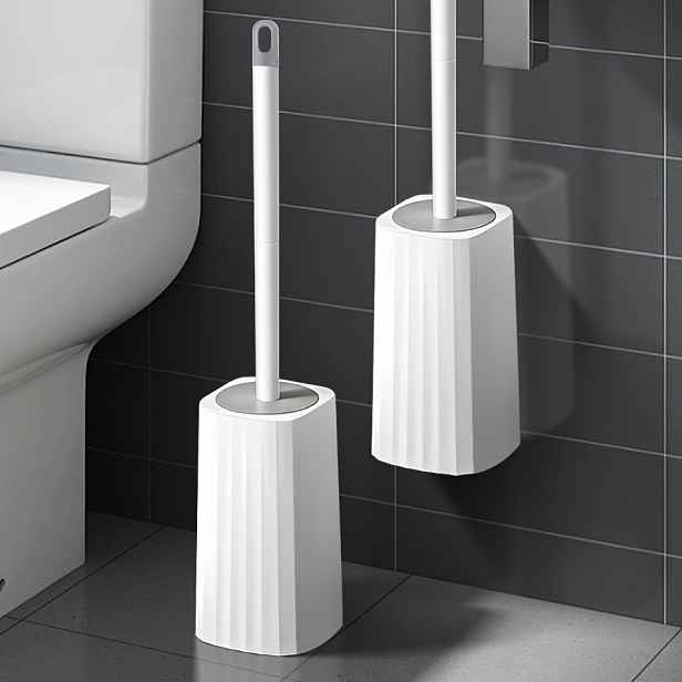 TEMU Souprava Nástěnného Toaletního Kartáče s Dlouhou Rukojetí, Flexibilní Kartáč na Čištění Mísy, Design Bez Mrtvých Rohů, Obsahuje Držák - Ideální
