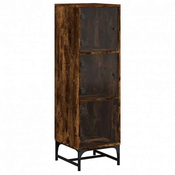 vidaXL Highboard se skleněnými dvířky kouřový dub 35 x 37 x 120 cm