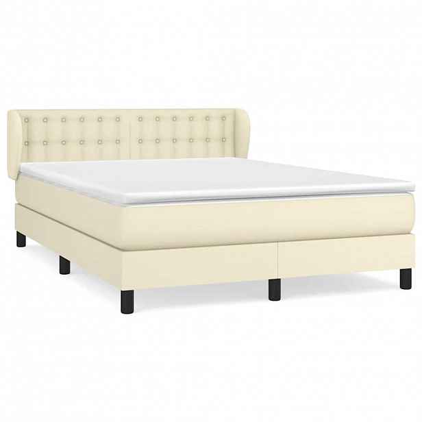 vidaXL Box spring postel s matrací krémová 140x190 cm umělá kůže