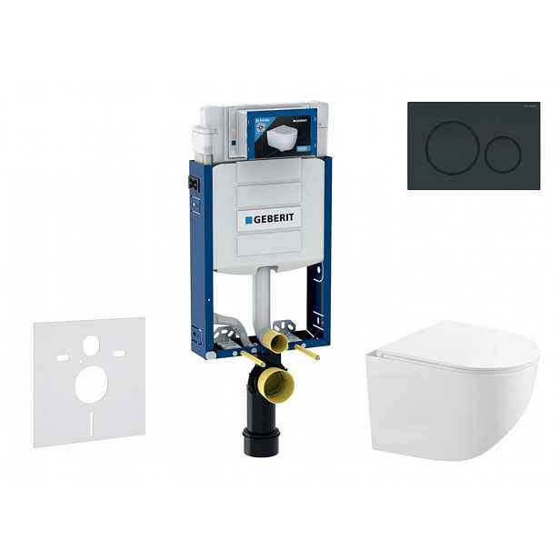 Geberit Kombifix - Set předstěnové instalace, kompaktního klozetu Gaia a sedátka softclose, tlačítko Sigma20, černá lesk/černá mat SANI15CA5124