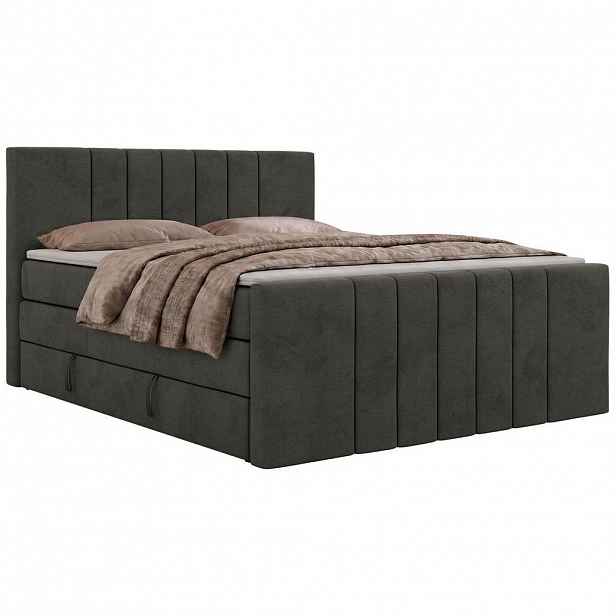 MKS POSTEL BOXSPRING INERO DUO KING 140/200 - Tmavě šedá Samet - Topper Visco - H4