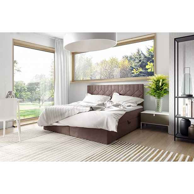 Postel boxspring s prošívaným čelem ISAR - 160x220, hnědá 2 + topper ZDARMA