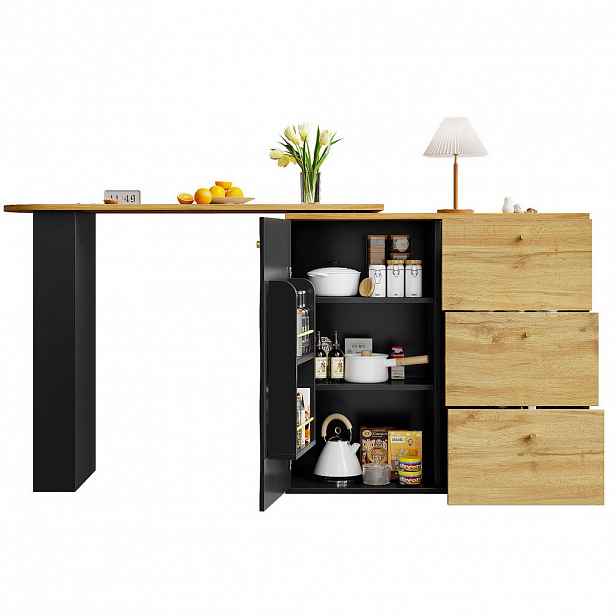 Redom BAROVÝ stůl z MDF 138-204/39/104 cm s otočnou a výsuvnou deskou a úložným prostorem, černá