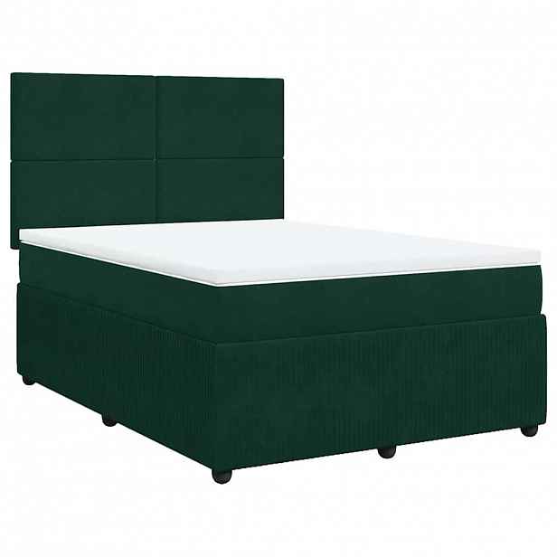 vidaXL Box spring postel s matrací tmavě zelená 140x200 cm samet