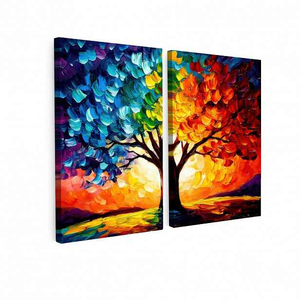 MuchoWow OBRAZ NA PLÁTNĚ 2dílná sada Strom - barevný - vzhled barvy - abstraktní 80x60 cm