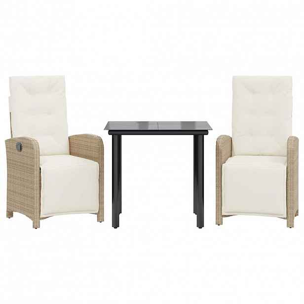 vidaXL 3dílný bistro set s poduškami béžový polyratan