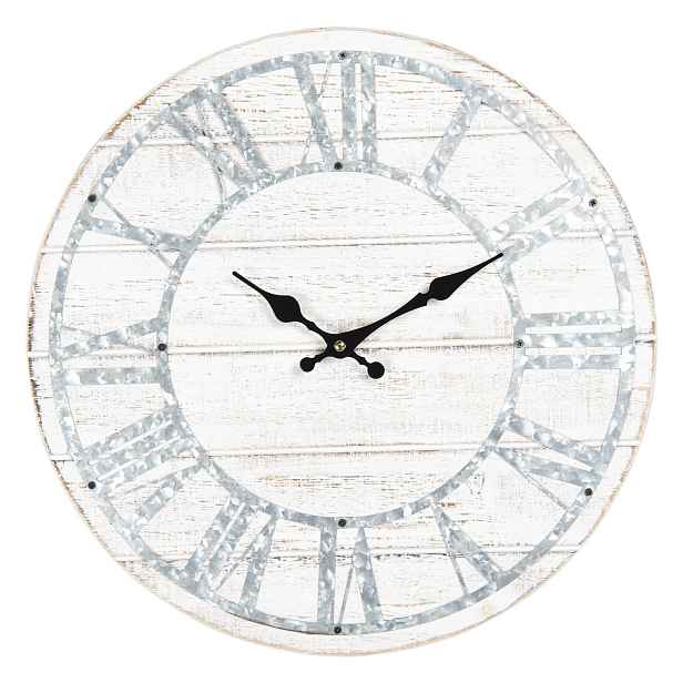 Bílé dřevěné nástěnné hodiny s patinou - Ø 40*4 cm Clayre & Eef