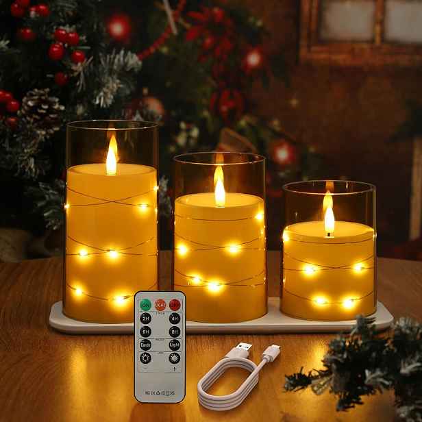 Elektrické Led Svíčky sada 3 kusů skleněných svíček bez plamene