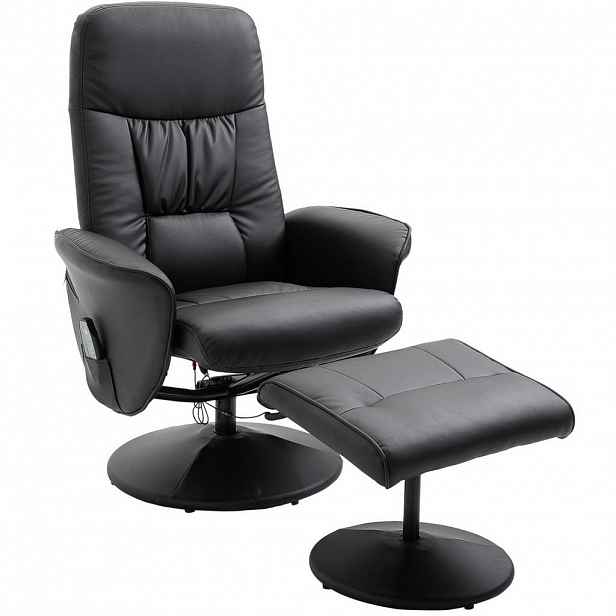 Redom RELAXAČNÍ masážní křeslo s taburetem 76/81/105 cm, polohovatelné, otočné 360° a s 10 vibračními body, Černá