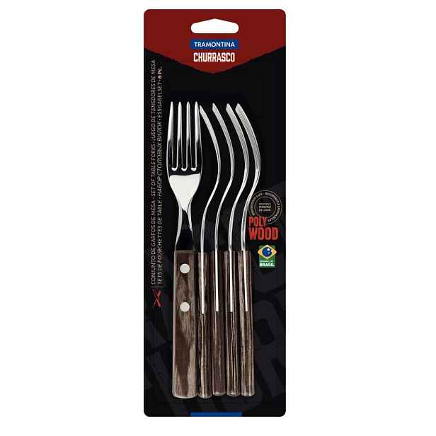 Tramontina Churrasco Steaková vidlička - hnědé dřevo, 6 ks