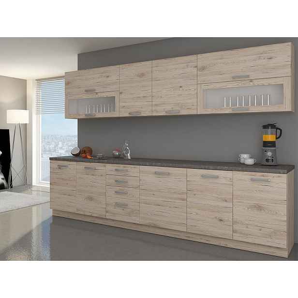 Kuchyňská linka 260/260 cm HENG - dub bordeaux + LED a dřez ZDARMA