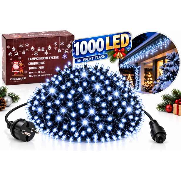 Lampičky 1000 Led 60,5 m studená bílá Flash