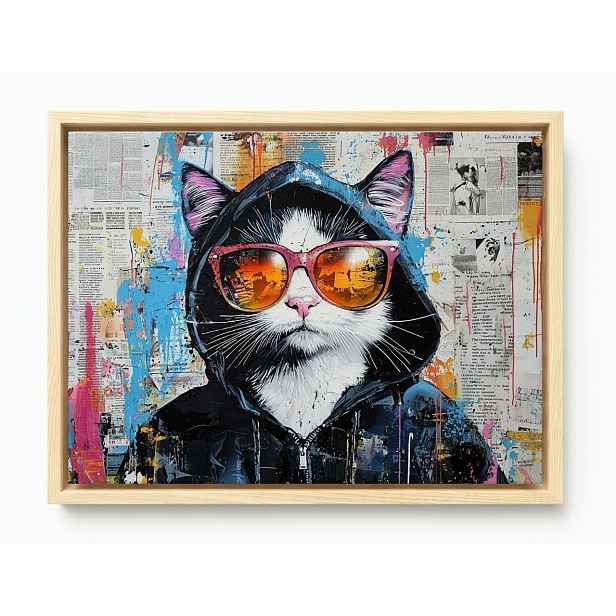 Obraz Rám Americký Box Graffiti Street Art Urban Grunge Portrét Kočka 80x60
