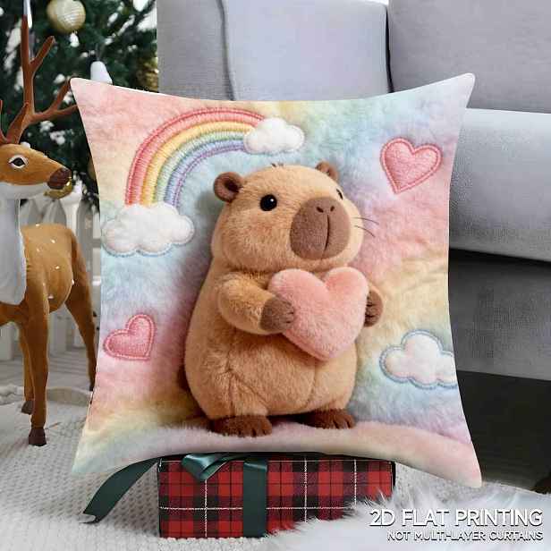 TEMU 2D Plochý Tisk, „[Tištěný Design – Ne Texturovaný]“ 1 Povlak na Polštář, Kapybara 2D Plochý Tisk Polyesterový Materiál, Zapínání na Zip. Vhodné
